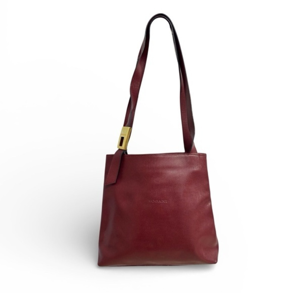 ROGANI Red Italian Leather Shoulder Bag Gold Buckle Vintage Tote Purse